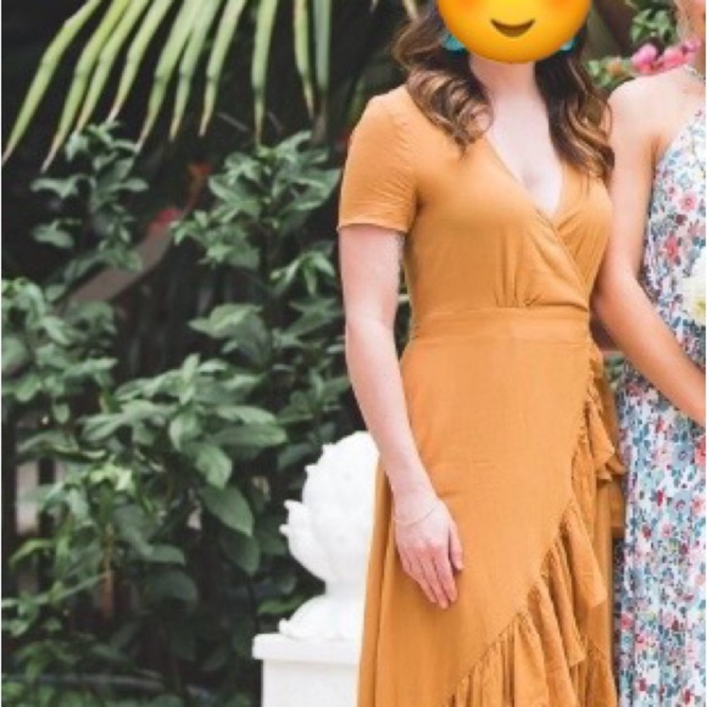 Elegant Mustard Wrap Dress